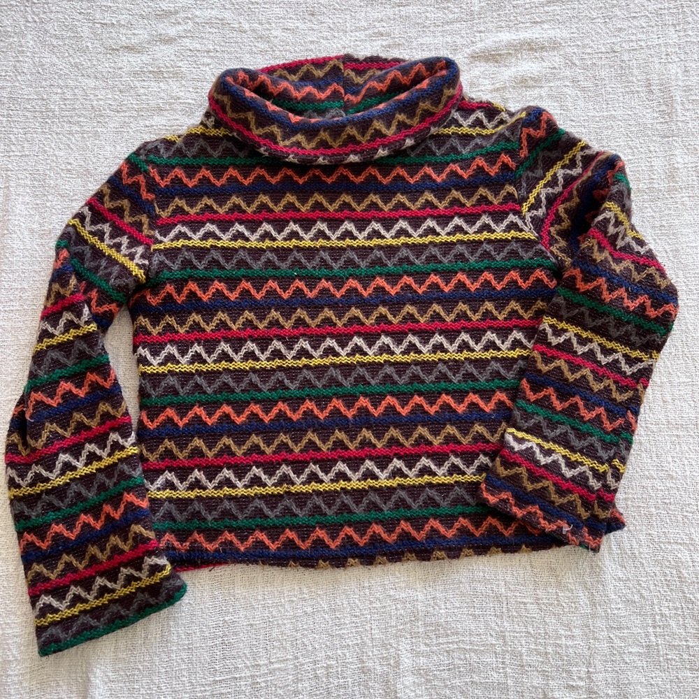 Vintage Multicolor Zigzag Turtleneck Sweater - Women